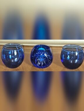 Set of 3 Cobalt Blue Glass Votive Candle Holders